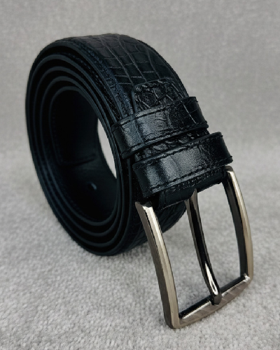 Leather Belt Crocodile Design- Black